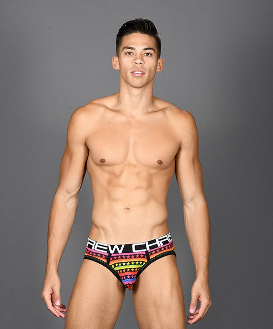Andrew Christian Sunset Star Rainbow Stripe Brief W/ Almost Naked (Black)