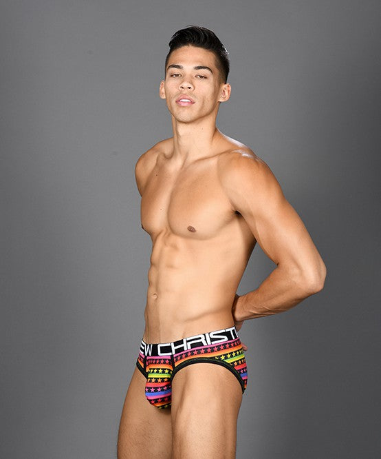 Andrew Christian Sunset Star Rainbow Stripe Brief W/ Almost Naked (Black)