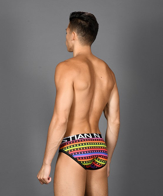 Andrew Christian Sunset Star Rainbow Stripe Brief W/ Almost Naked (Black)