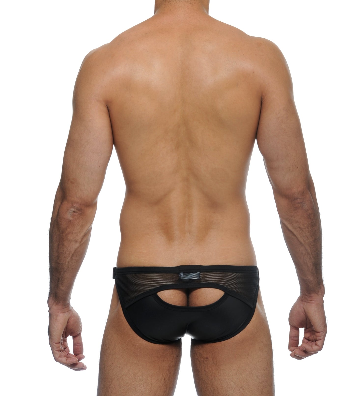 Stud Convoy Pvc Peekaboo Leather Brief (Black)