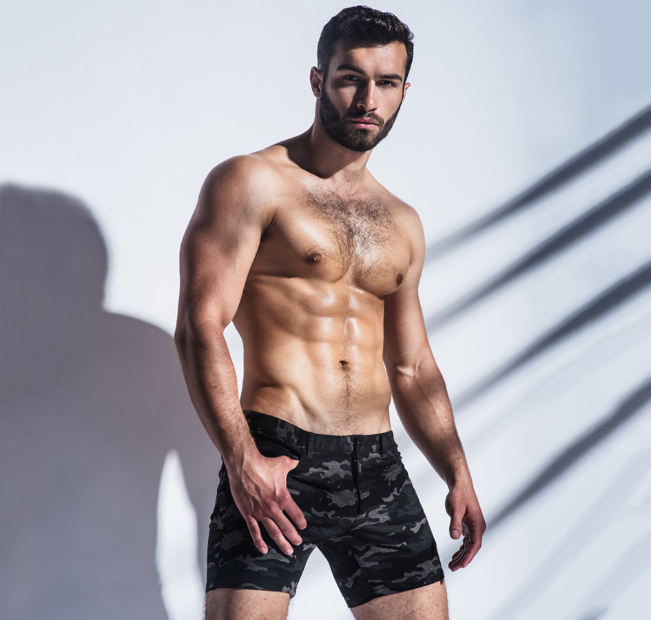 St33le 5" Printed Camo Jeans Shorts (Black)