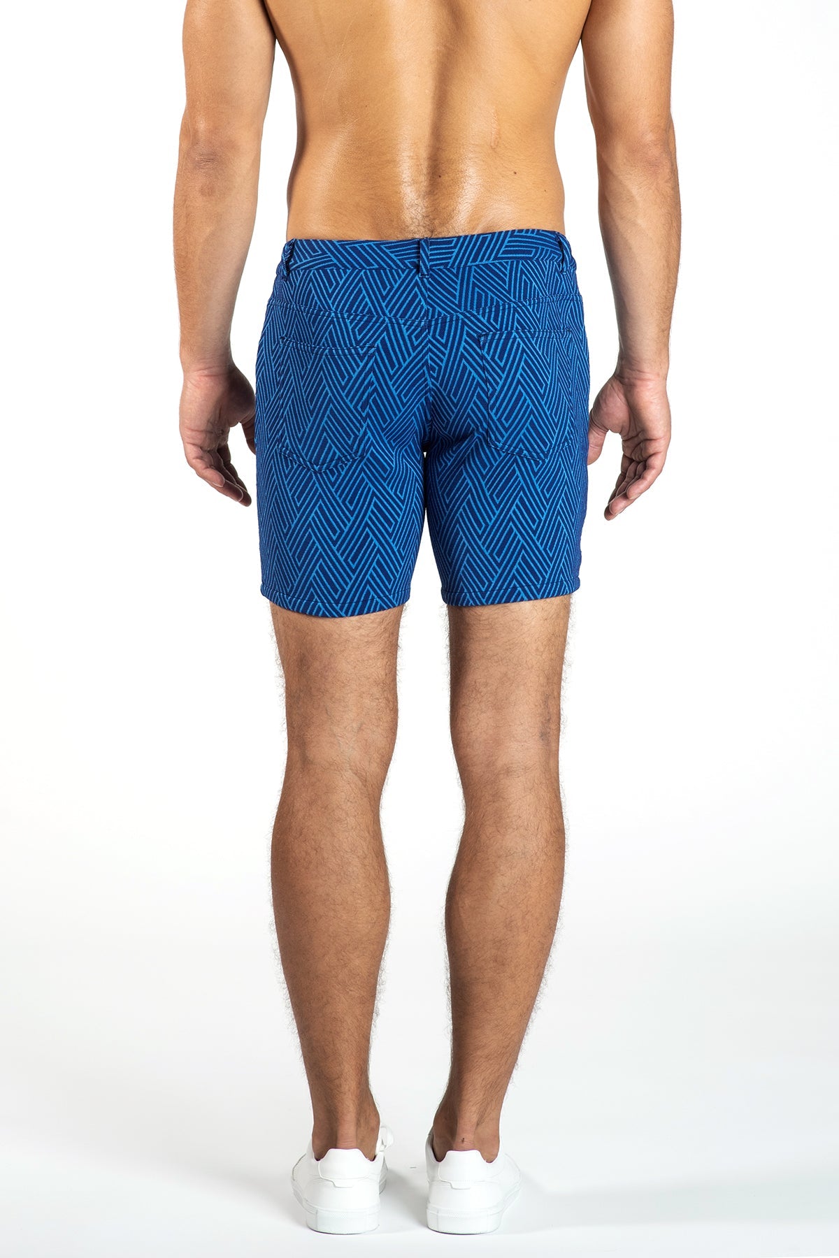 St33le 5" Knit Jacquard Zig-Zag Jean Shorts (Navy)