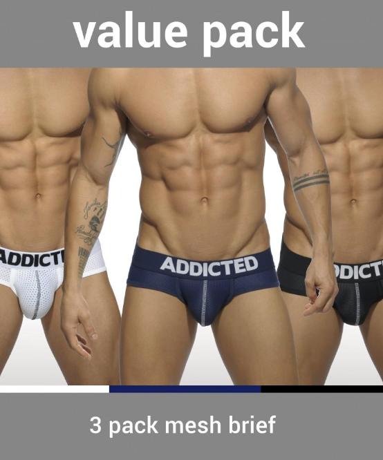 ADDICTED 3 PACK MESH PUSH-UP BRIEFS (BLACK, WHITE, BLUE) - The Jock Shop