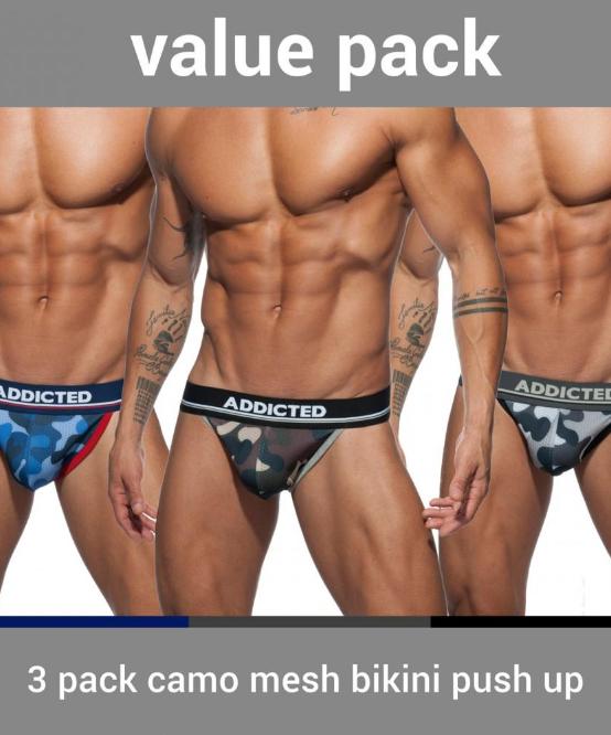 ADDICTED 3 PACK CAMO MESH BIKINI PUSH-UP BRIEFS - The Jock Shop