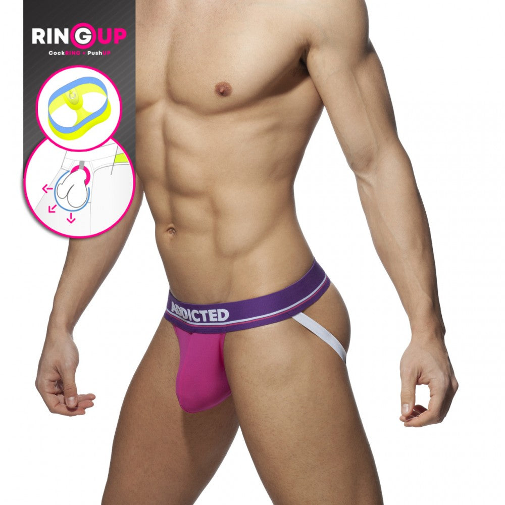 Addicted Cockring C-Through Jock Strap (Pink)