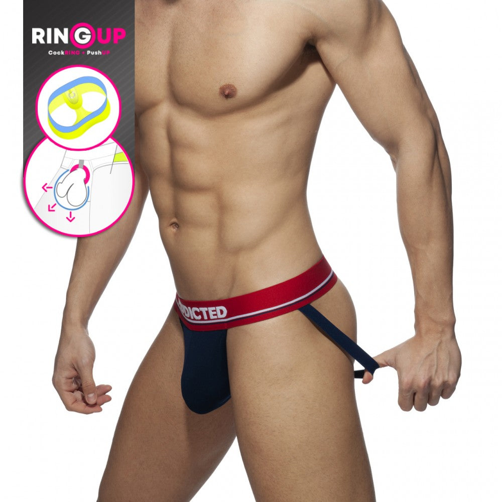 Addicted Cockring C-Through Jock Strap (Navy)