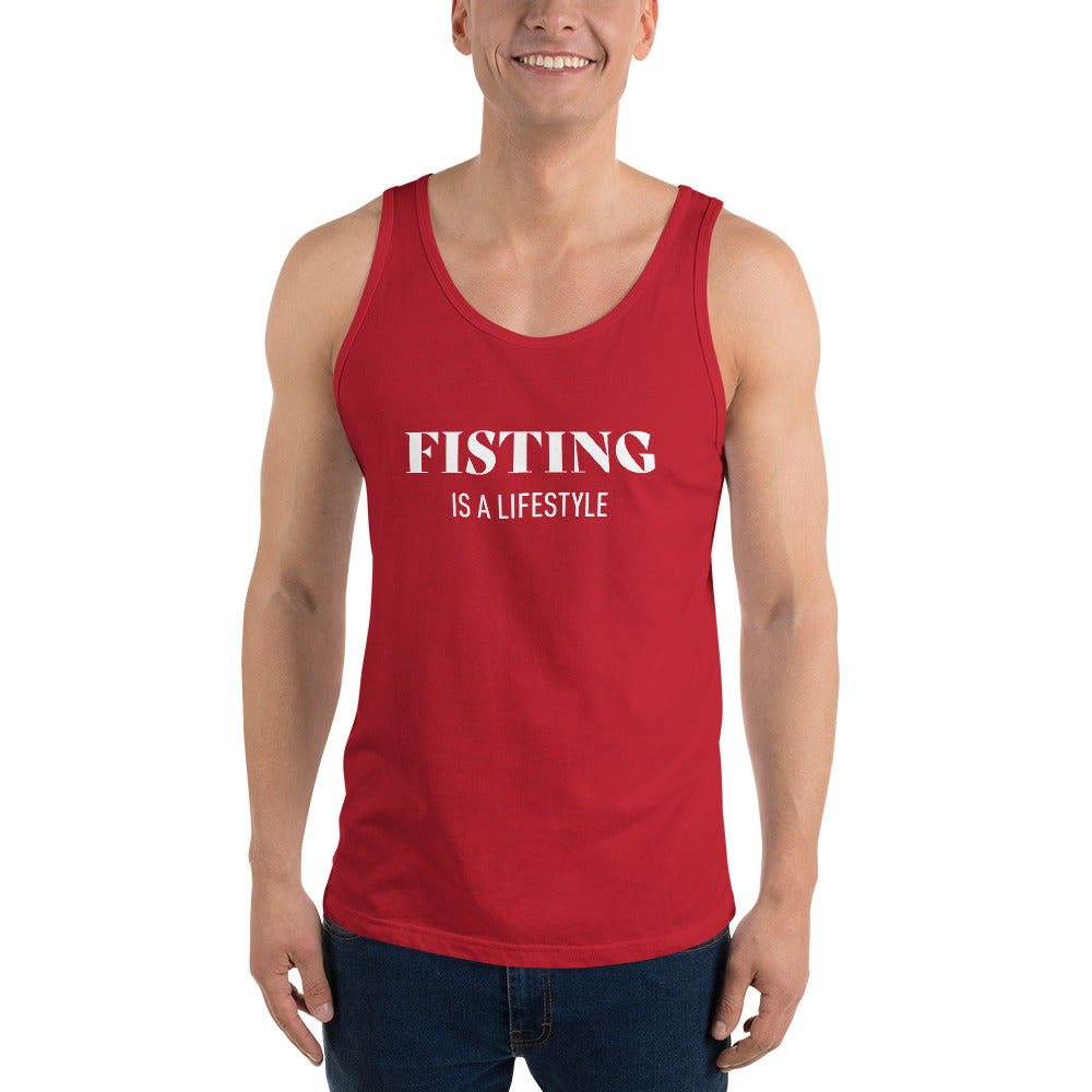 FISTING IS A LIFESTYLE TANK TOP (RED) - The Jock Shop