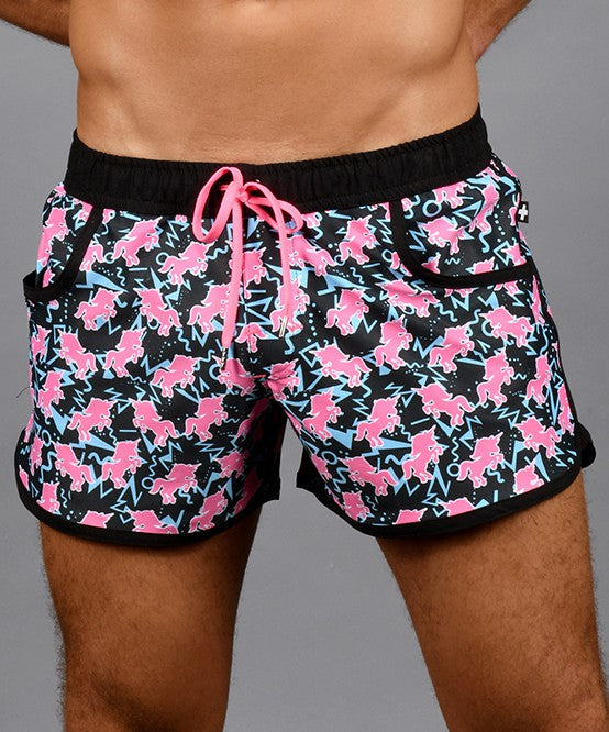 Andrew Christian Unicorn Fantasy Swim Shorts (Black/Pink)