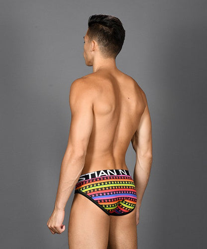 Andrew Christian Sunset Star Rainbow Stripe Brief W/ Almost Naked  (Black)