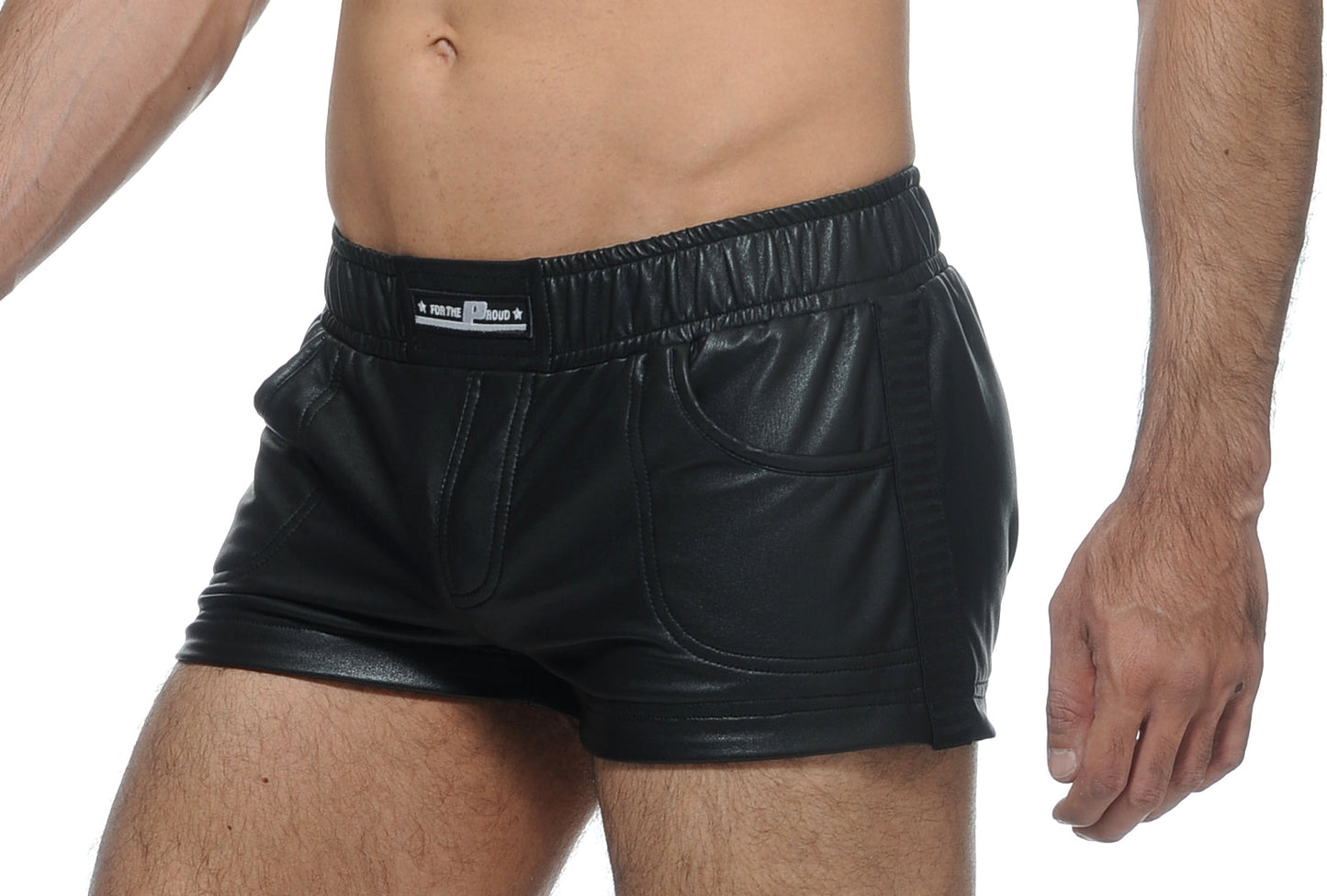 Stud Calvex Pvc Stretchable Shorts (Black)