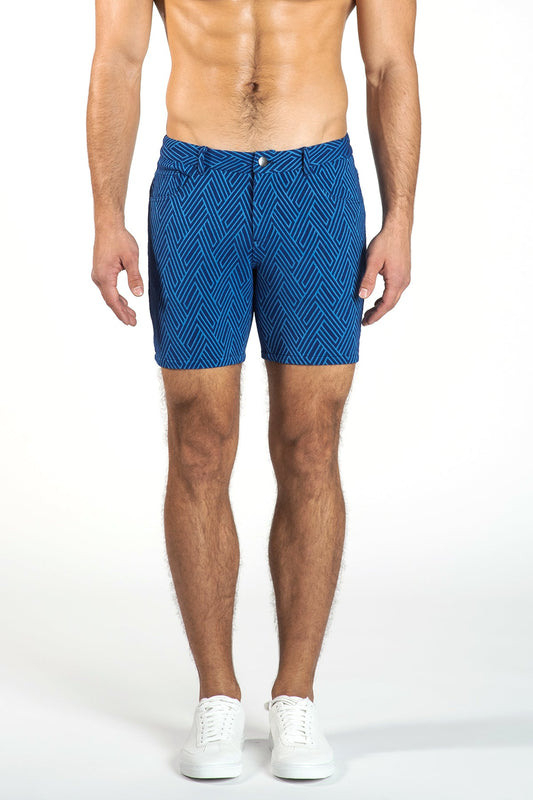 St33le 5" Knit Jacquard Zig-Zag Jean Shorts (Navy)