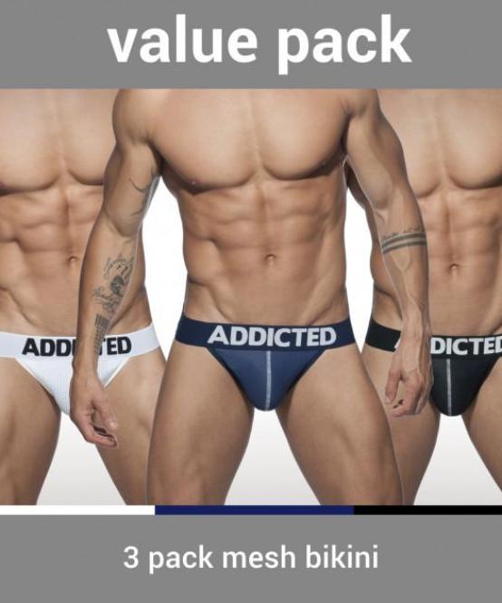 ADDICTED 3 PACK MESH BIKINI PUSH-UP BRIEFS (BLACK, WHITE, BLUE) - The Jock Shop