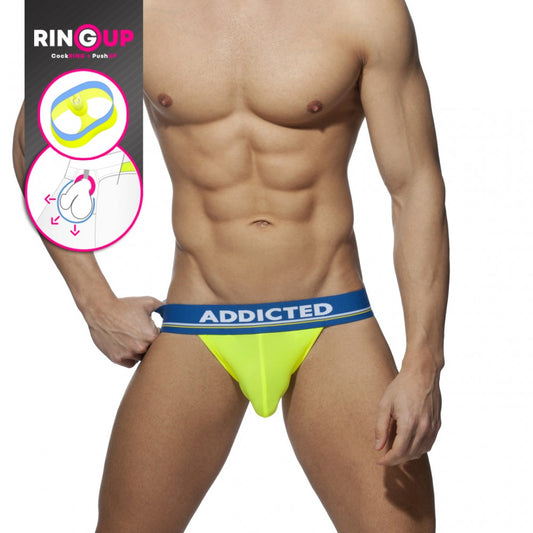 Addicted Cockring C-Through Jockstrap (Neon Yellow) - The Jock Shop