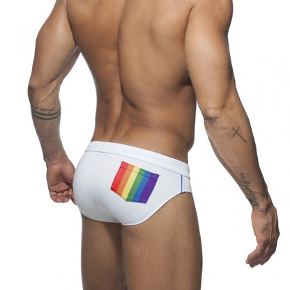 Addicted Rainbow Pack Up Swim Briefs (White)