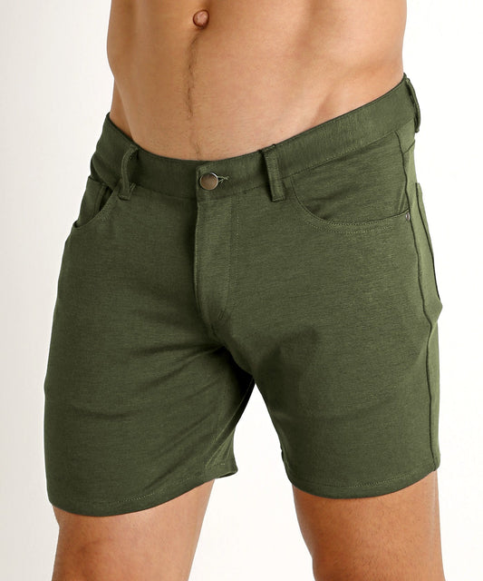 St33le 5" Knit Jean Shorts (Olive Green)